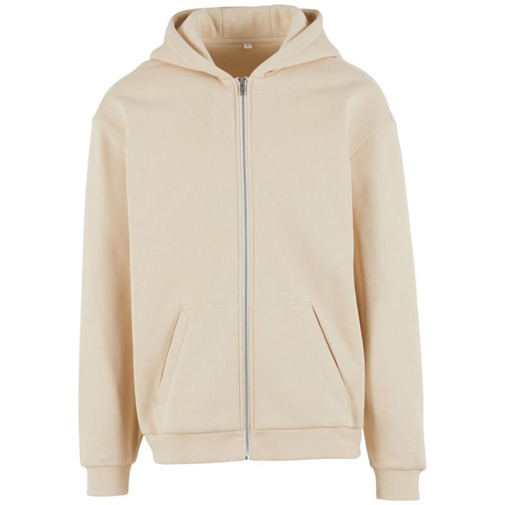 Build Your Brand Mens Loose Full Zip Hoodie / Sand